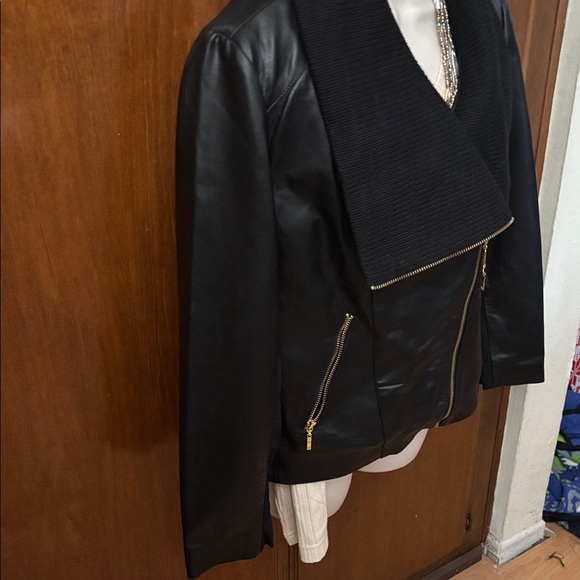 IMAN Black Leather Jacket with Gold Accents - Picture 3 of 16